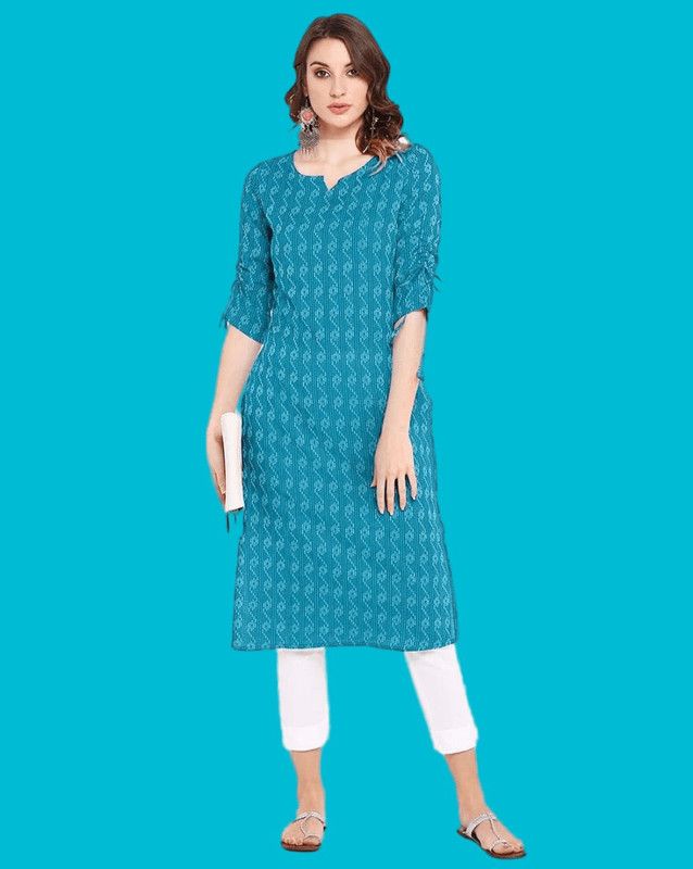 Women Self Design Cotton Rayon A-line Kurta  (Blue)