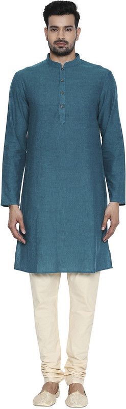 Men Solid Pure Cotton A-line Kurta  (Green)
