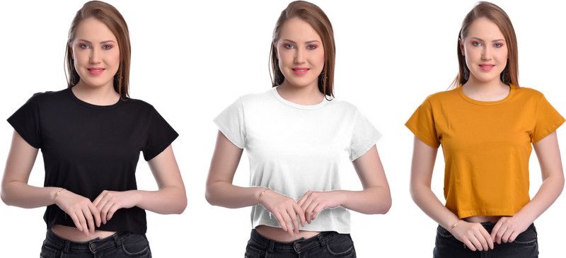 Pack of 3 Casual Regular Sleeves Solid Women Black Top