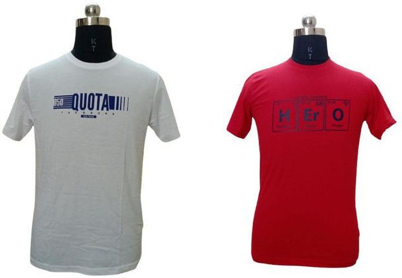 Pack of 2 Men Self Design Round Neck Cotton Blend Red, White T-Shirt