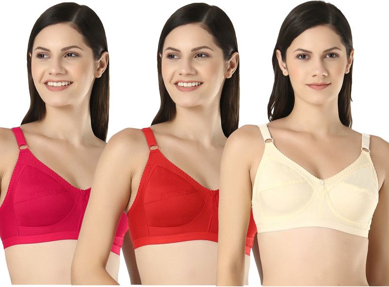 Pack of 3 Women Full Coverage Non Padded Bra  (Beige, Pink, Red)