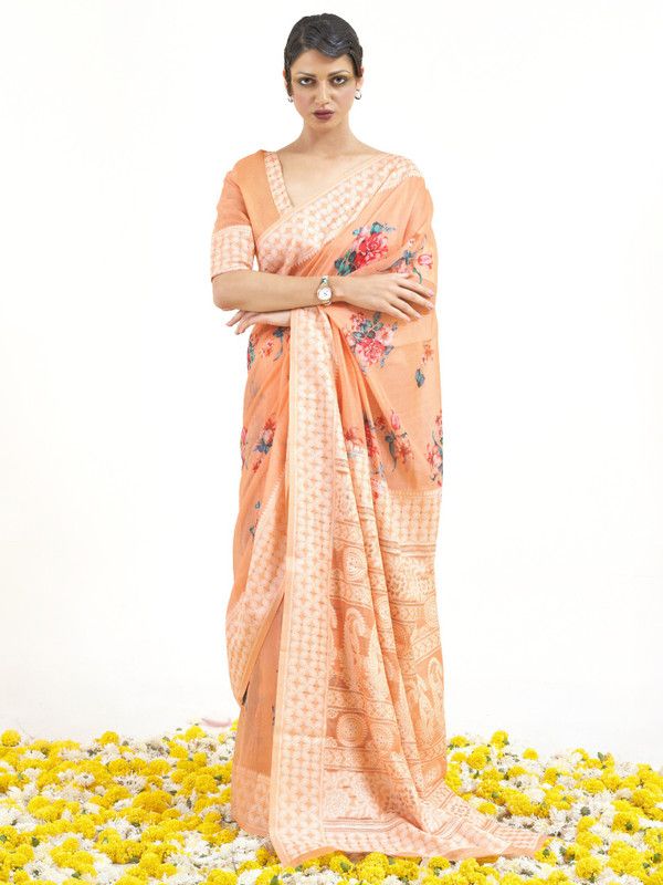Digital Print Banarasi Art Silk Saree  (Cream)