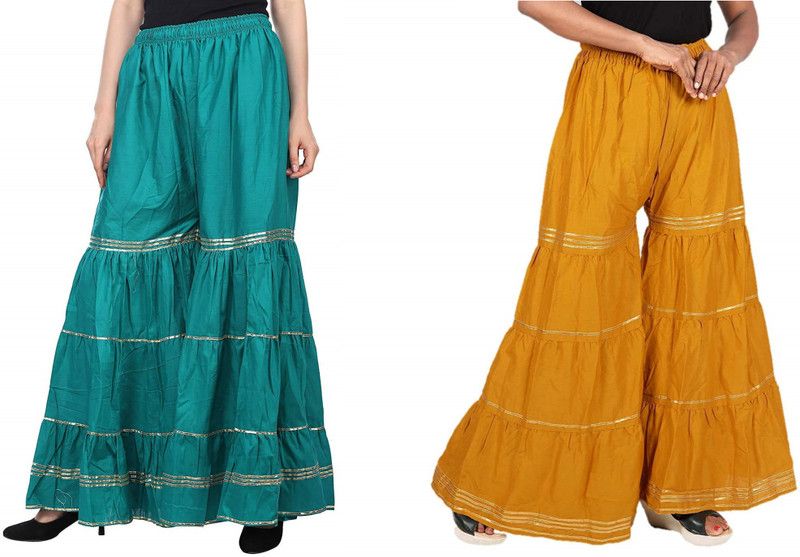 Pack of 2 Women Regular Fit Green, Yellow Viscose Rayon Trousers