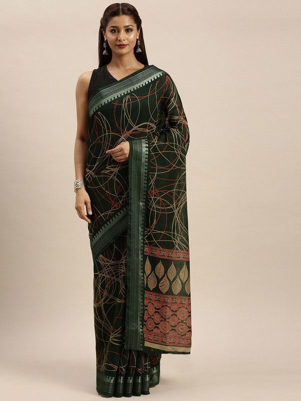 Printed Daily Wear Art Silk Saree  (Green)