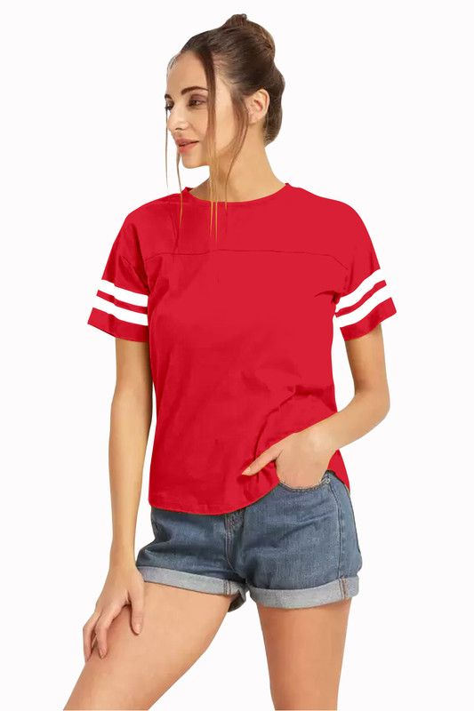 Casual Regular Sleeves Striped Women Red Top