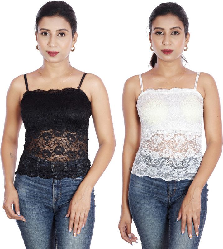 Pack of 2 Casual Sleeveless Self Design Women White, Black Top