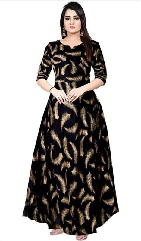 Flared/A-line Gown  (Black, Gold)