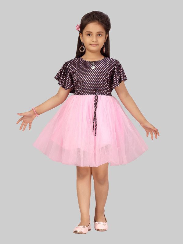 Girls Midi/Knee Length Party Dress  (Pink, Half Sleeve)