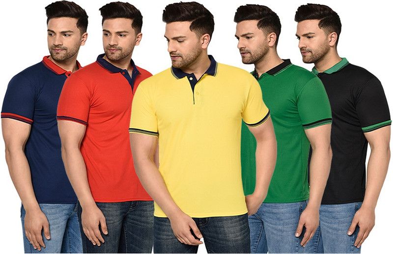 Solid Men Multicolor T-Shirt  (Pack of 5)
