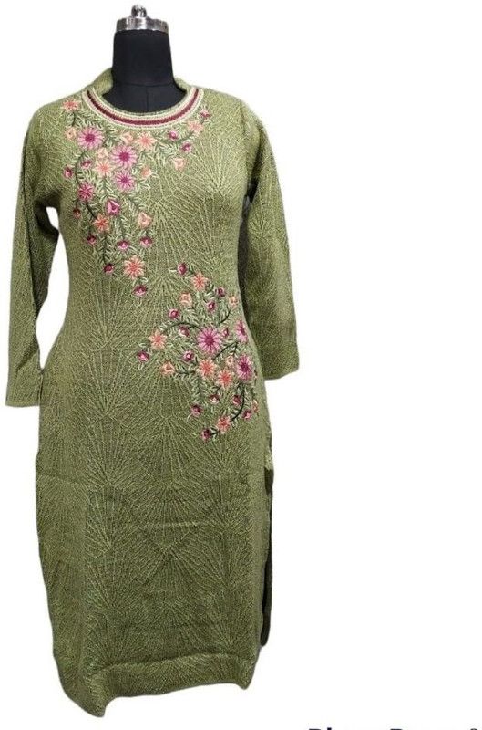 Women Self Design Acrylic Blend A-line Kurta  (Green)