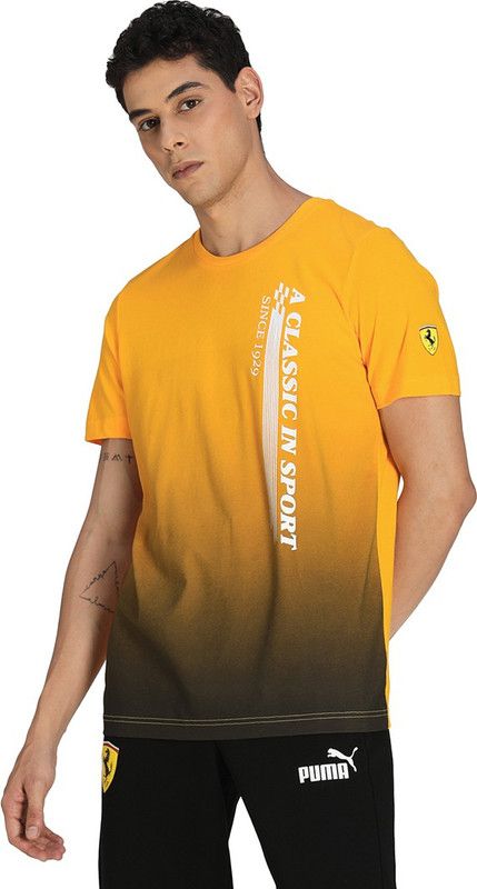 Ferrari Race Graphic Tee Men Printed Round Neck Cotton Blend Yellow T-Shirt
