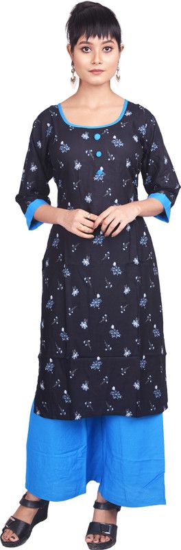 Women Printed Kurta  (Light Blue, Dark Blue)