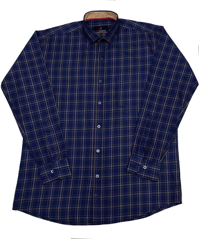 Men Checkered Formal Blue Shirt