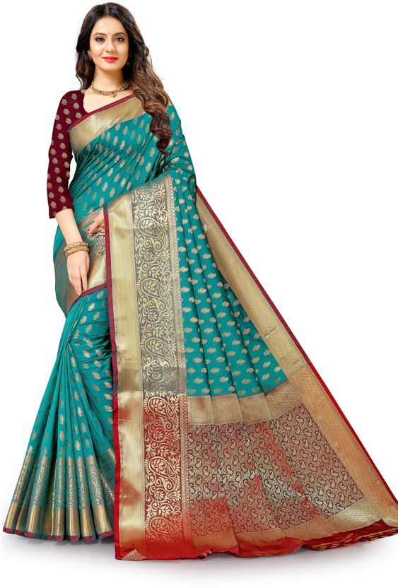 Woven, Solid/Plain Kanjivaram Pure Silk Saree  (Green)