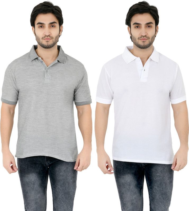 Pack of 2 Men Solid Polo Neck Poly Cotton White T-Shirt