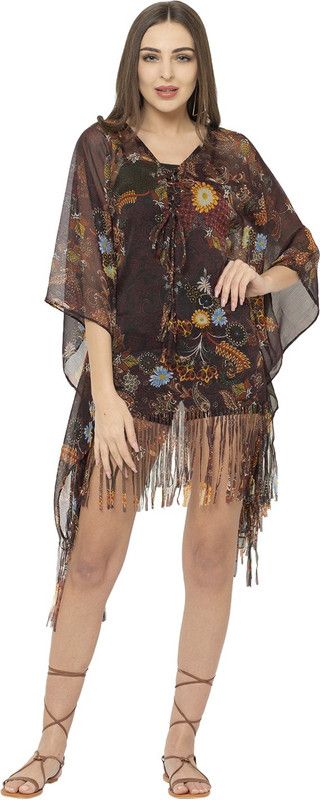 Floral Print Poly Chiffon Women Kaftan