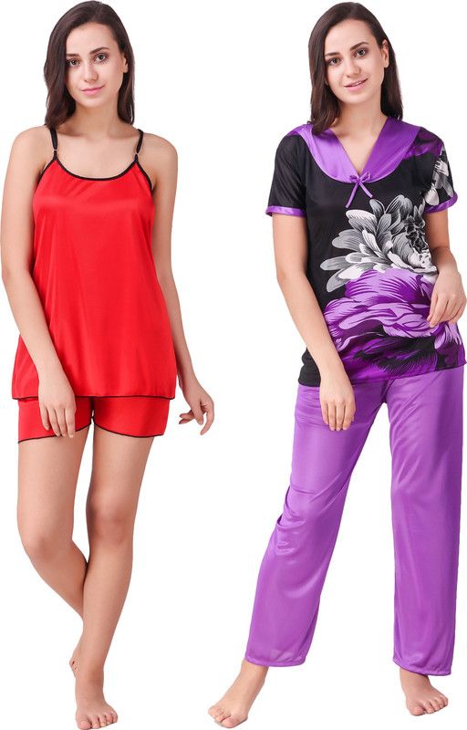 Women Top & Shorts Set Purple Solid