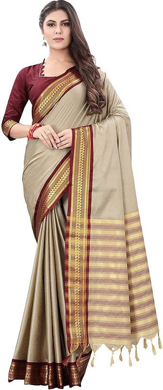 Woven Banarasi Jacquard Saree  (Beige)