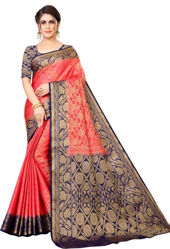 Woven Daily Wear Cotton Silk Saree  (Red)