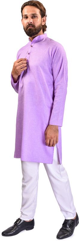Men Solid Cotton Linen Straight Kurta  (Purple)