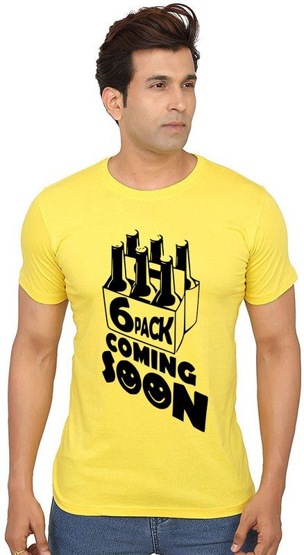 Coming Soon Men Printed Round Neck Pure Cotton Yellow T-Shirt