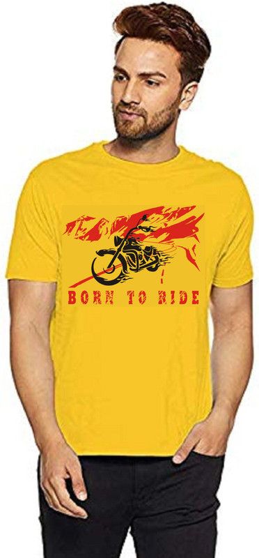 bike Men Graphic Print Round Neck Pure Cotton Yellow T-Shirt