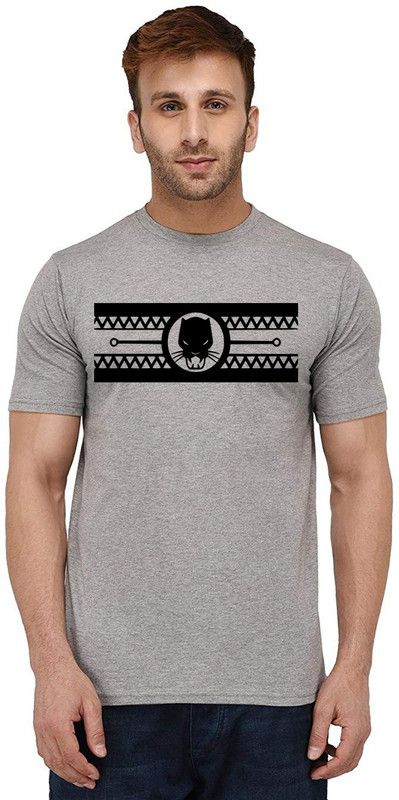 Panther Tattoo Men Graphic Print Round Neck Pure Cotton Grey T-Shirt