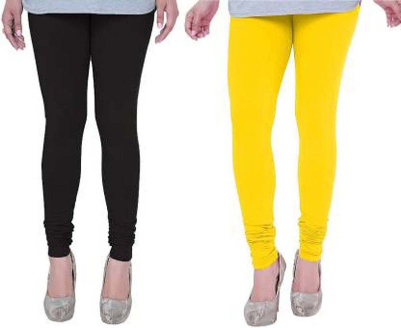 Om Shree Sai Churidar Western Wear Legging  (Black, Yellow, Solid)