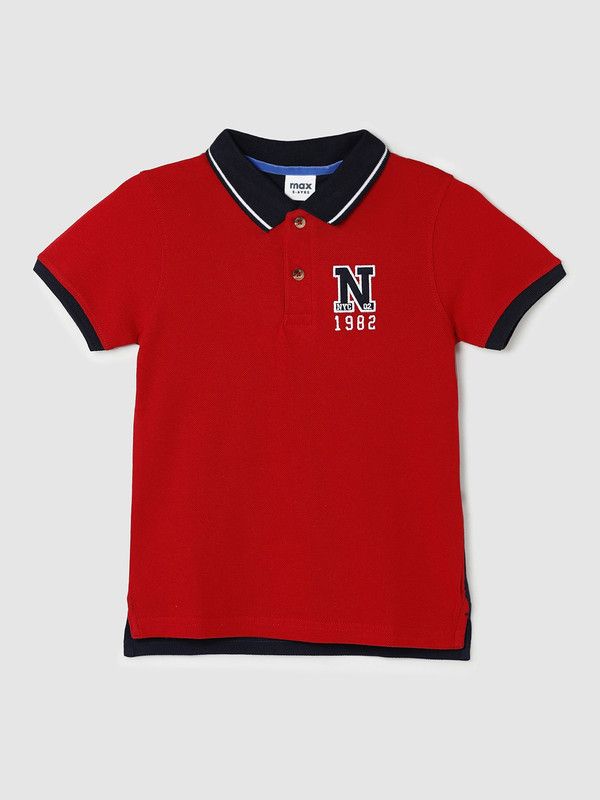 Boys Colorblock Pure Cotton T Shirt  (Red, Pack of 1)