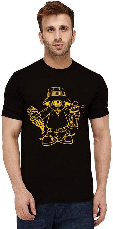 Ghost Eye Men Printed Round Neck Pure Cotton Black T-Shirt