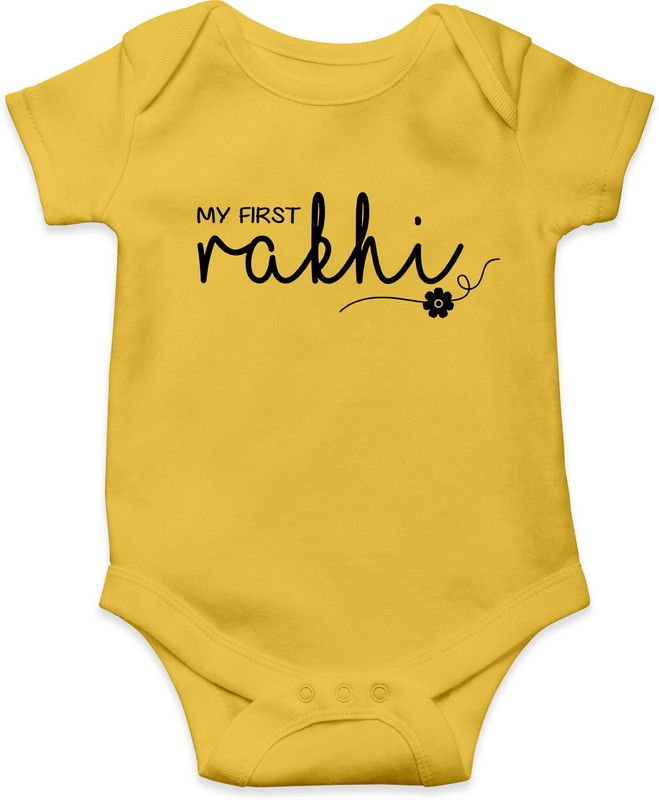 Romper For Baby Boys & Baby Girls Graphic Print Cotton Blend  (Yellow, Pack of 1)