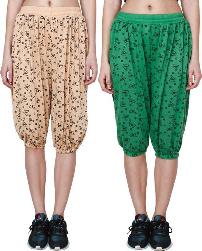 Printed Capri Women Green, Beige Capri