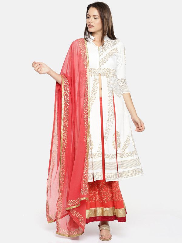 Printed Stitched Lehenga Choli  (White)