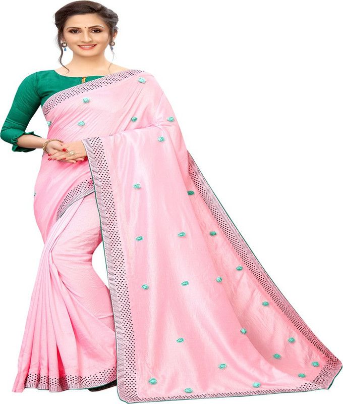 Embroidered Jamdani Silk Blend Saree  (Pink)