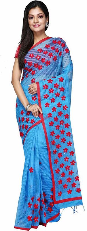 Printed Bollywood Cotton Silk Saree  (Pack of 2, Blue)