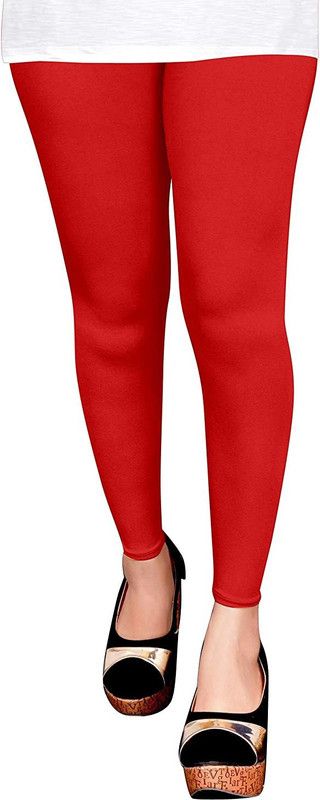 LA25 Ankle Length Western Wear Legging  (Red, Solid)