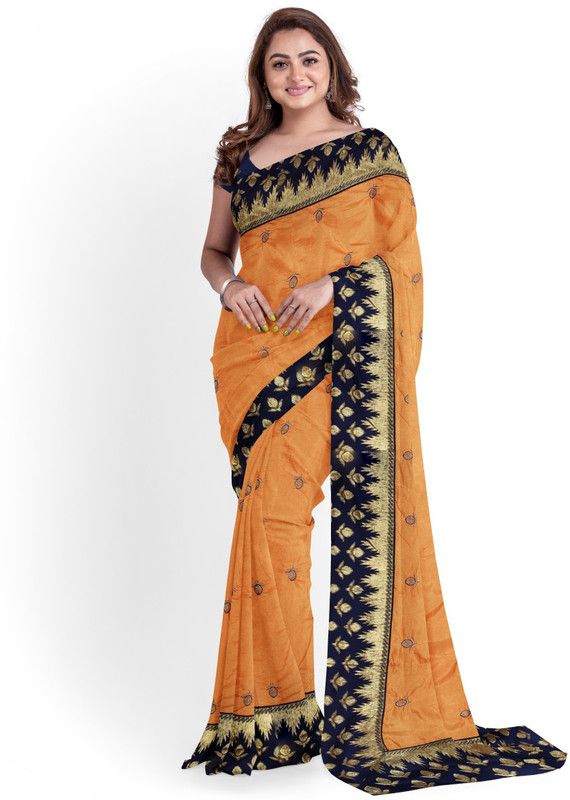 Embroidered Bollywood Pure Silk Saree  (Yellow)
