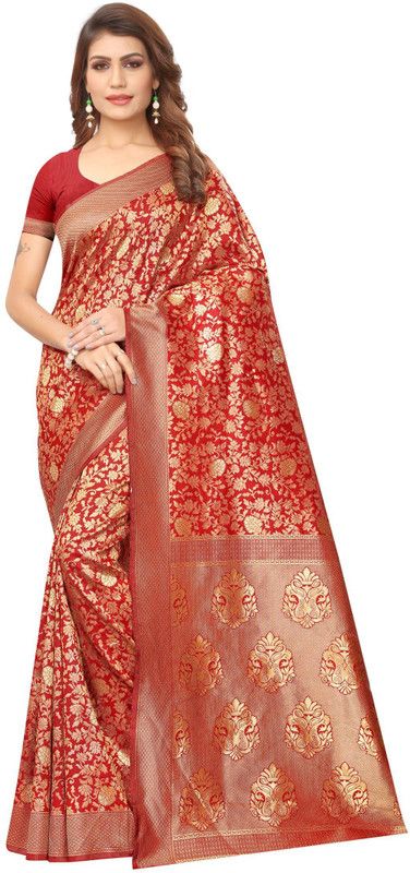 Self Design Kota Doria Cotton Silk Saree  (Red)