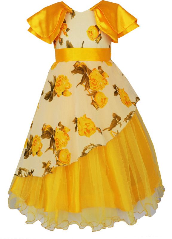 Disney Princess Girls Maxi/Full Length Party Dress  (Yellow, Sleeveless)