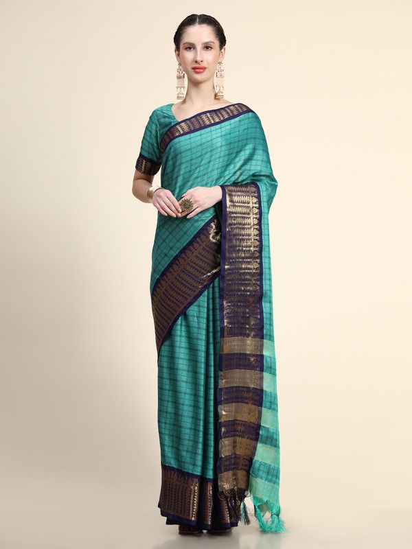 Woven Banarasi Cotton Silk, Art Silk Saree  (Dark Green)