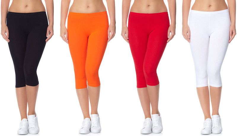 Cotton Lycra 220 GSM Bio-Wash Women Red, White, Black, Orange Capri