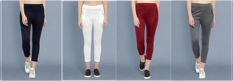 Women Regular Fit Blue, White, Maroon, Grey Cotton Blend Trousers