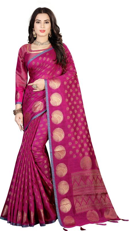 Woven Bollywood Cotton Linen Saree  (Pink)