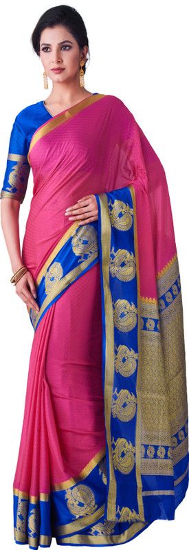 Embellished Bollywood Crepe Saree  (Pink)