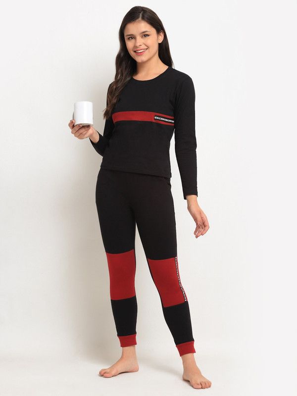 Women Black, Red Top & Pyjama Set