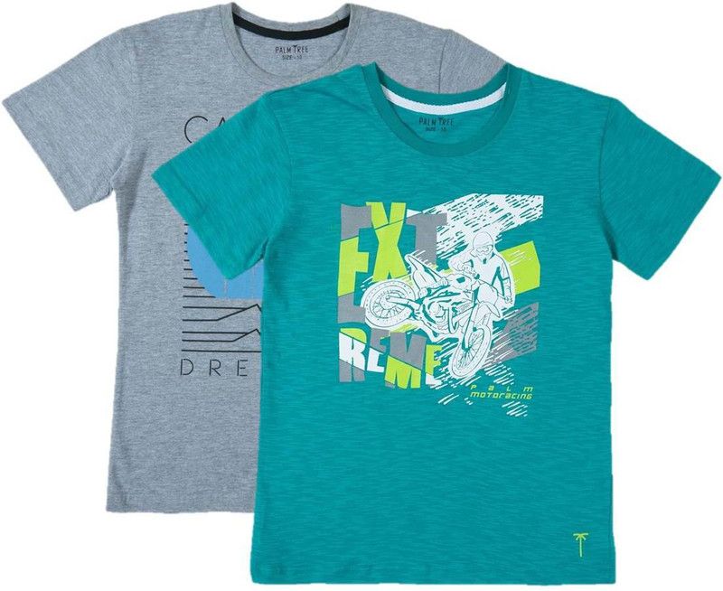 Boys Solid Cotton Blend T Shirt  (Dark Green, Pack of 2)