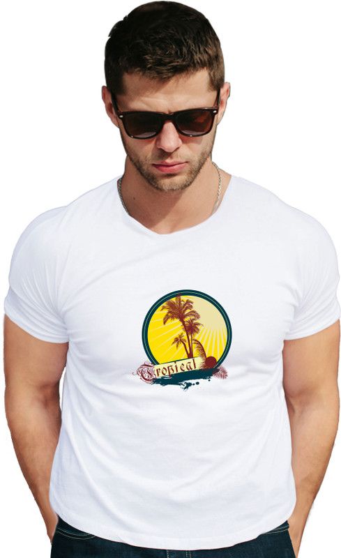 Tropical Men Graphic Print Round Neck Cotton Blend White T-Shirt