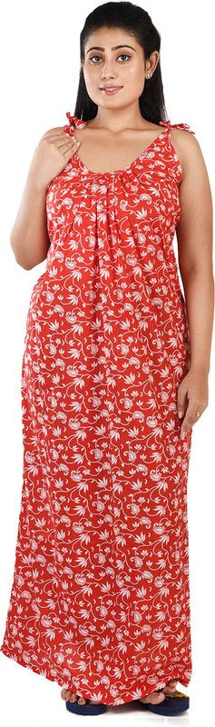 Women Night Dress  (White, Red)