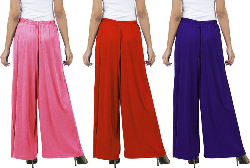 Pack of 3 Women Flared Pink, Orange, Purple Cotton Blend Trousers