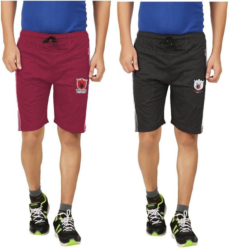 Pack of 2 Solid Men Brown, Grey Basic Shorts